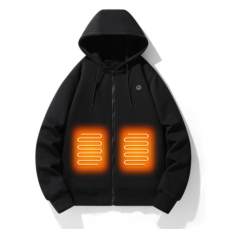 Zipper heating hoodie intelligent hooded five zone unisex heating outdoor warm hoodie.