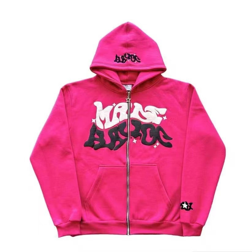 European and American street hip-hop foam letter printed hoodie, zippered hoodie, casual hoodie